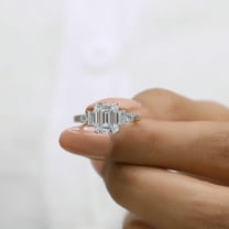 VINSON 2.50 Cttw Emerald Moissanite Diamond Engagement Ring - Art Deco 5 Stone Wedding Ring for Women