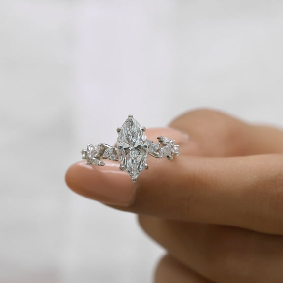 VINSON 2 Carat Marquise Moissanite Diamond Engagement Ring - Nature Inspired Floral Diamond Ring