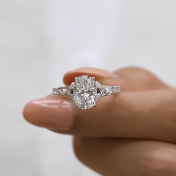 VINSON 2 Carat Oval Moissanite Nature Inspired Engagement Ring - Hidden Halo Diamond Wedding ring for Women