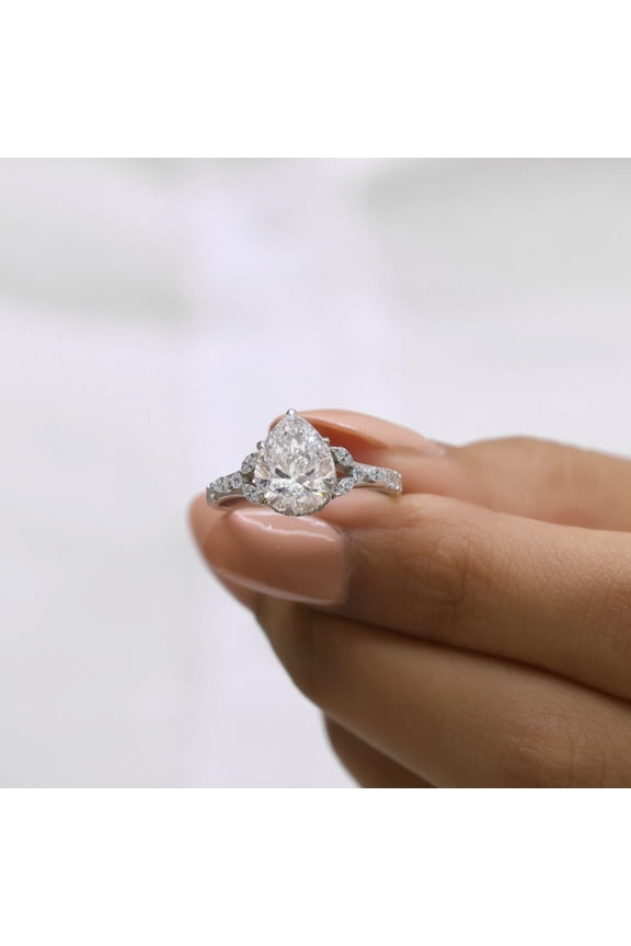 2 Carat Pear Cut Moissanite Diamond Nature Inspired Ring - Hidden Halo Unique Proposal Ring for Her