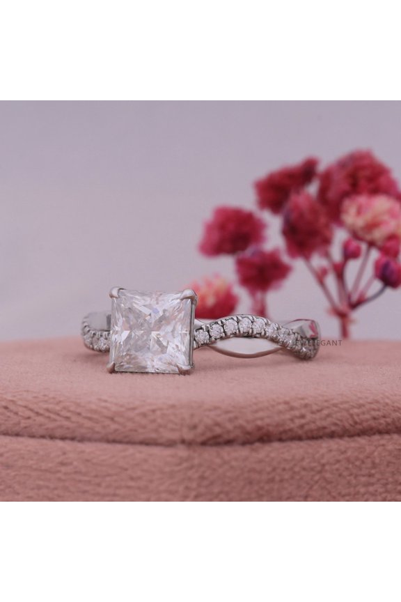 2 Ct Princess Moissanite Diamond Twisted Shank Engagement Ring