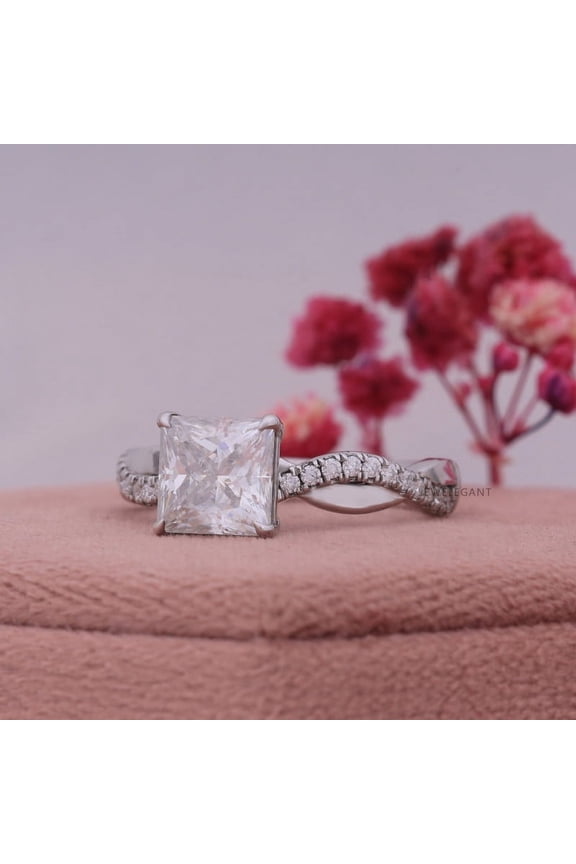 2 Ct Princess Moissanite Diamond Twisted Shank Engagement Ring