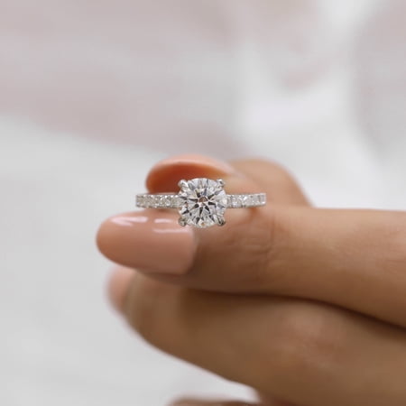 VINSON 2 Ct Round Moissanite Enagagement Ring - Hidden Halo Wedding Ring - 18K Gold Over Sterling Silver