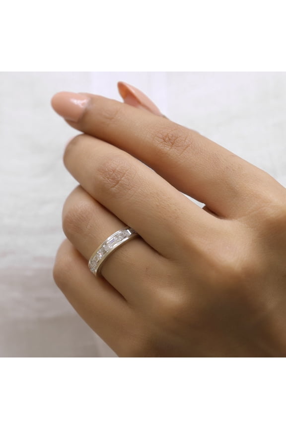 3.15 CTW Emerald Moissanite Wedding Band -Channel Set Emerald Moissanite Wedding Band - Anniversary Gift