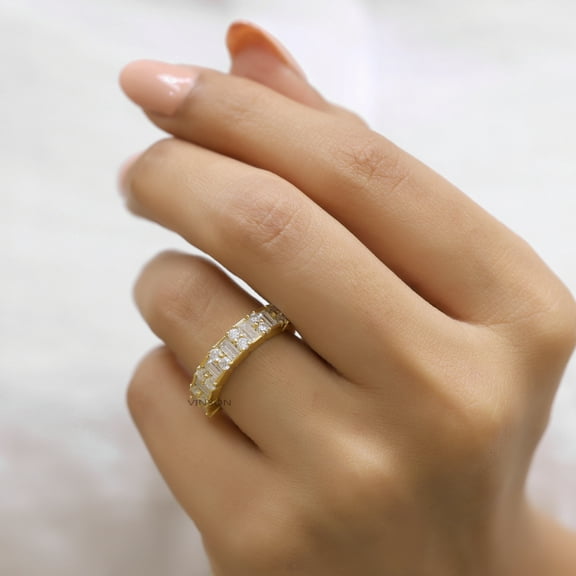 VINSON Baguette and Round Diamond Wedding Band - Half Eternity Wedding Band - Anniversary Gifts for Her