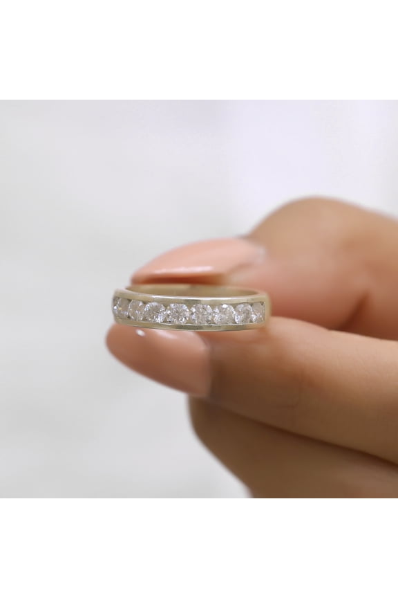 Channel Set Round Diamond Wedding Band - Half EternityMoissanite Diamond Band - Stackable Anniversary Band - Birthday Gift