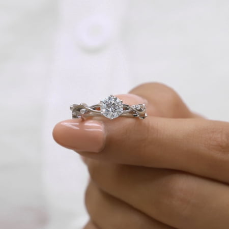 VINSON Dainty Moissanite Twig Engagement Ring - Round Cut Moissanite Leaf Skinny Wedding Proposal Ring for Her
