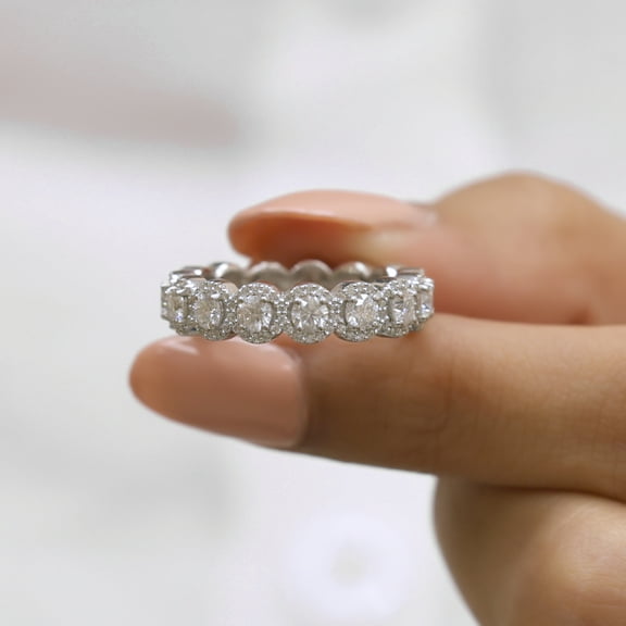 VINSON Halo Round Moissanite Diamond Eternity Wedding Band - Bridal Set Wedding Band - Engagement Gift for Her