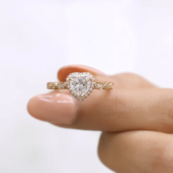 VINSON Halo Simulated Diamond Ring - 1.50 Ct Heart Shape Handcrafted Engagement Ring