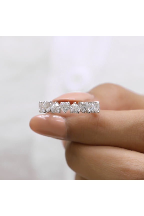 Heart Shape Moissanite Diamond Wedding Band for Women - 2.2 Ct Moissanite Diamond Wedding Ring - Half Eternity Wedding Anniversary Gifts for Her