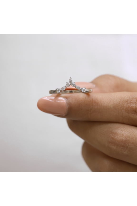 Marquise and Round Moissanite Diamond Wedding Band - Tiara Wedding Band in White Gold - Promise Ring for Her