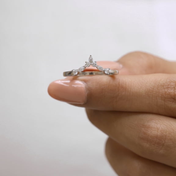 VINSON Marquise and Round Moissanite Diamond Wedding Band - Tiara Wedding Band in White Gold - Promise Ring for Her