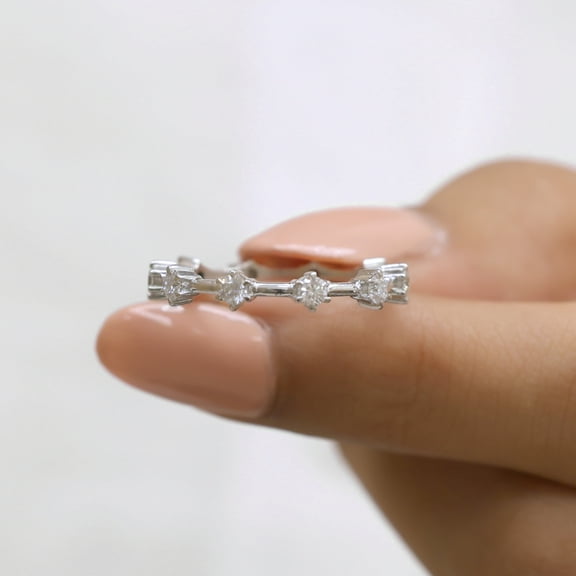 VINSON Round Moissanite Diamond Wedding Band - Floating Bubble Diamond Band - Full Eternity Diamond Band