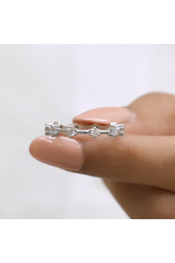 Round Moissanite Diamond Wedding Band - Floating Bubble Diamond Band - Full Eternity Diamond Band