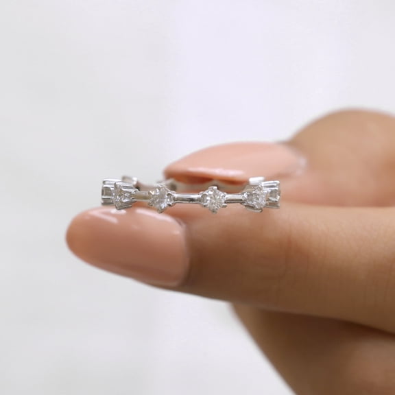 VINSON Round Moissanite Diamond Wedding Band - Floating Bubble Diamond Band - Full Eternity Diamond Band