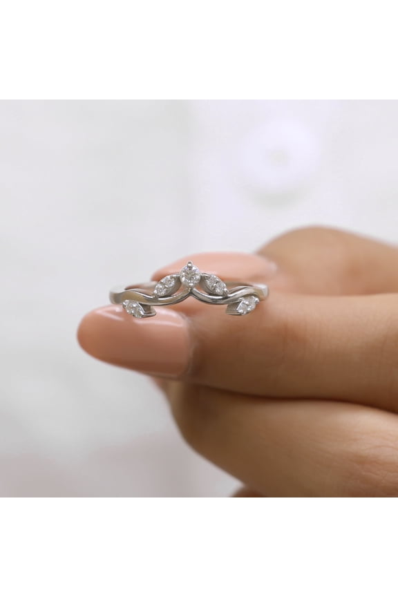 Tiara Design Curved Wedding Band - Stackable Matching Band for Her