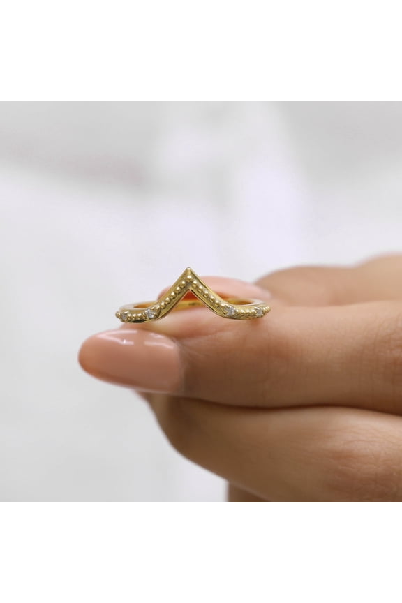 V Shaped Diamond Wedding Band for Engagement Ring - Moissanite Diamond Ring for Her - Milgrain Setting Anniversary Gift Ring