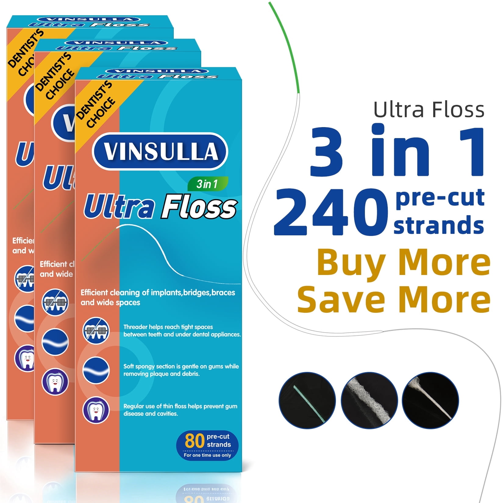VINSULLA Dental Floss for Braces, Floss Threaders for Bridges and ...