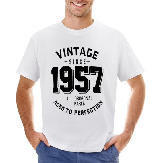 VINTAGE 1957 Vintage T-shirt Mens Cotton Classic Crewneck Short Sleeve Tees Unisex White XL