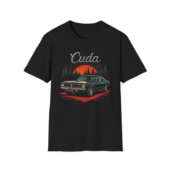 VINTAGE 1971 'Cuda Muscle Car T-Shirt Sunset Forest Classic Tee