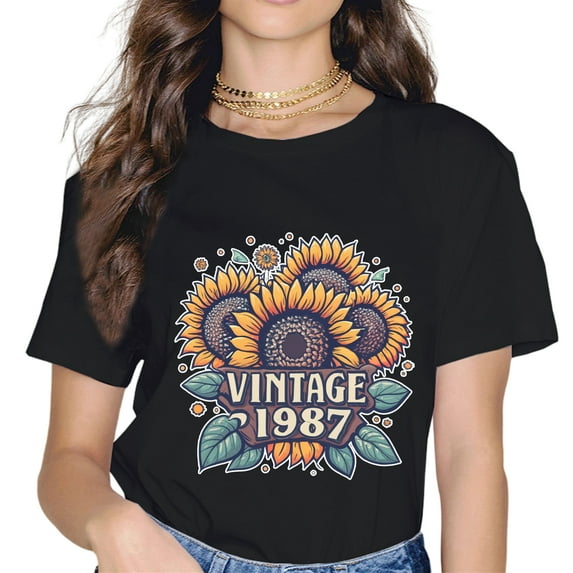 VINTAGE 1987 Sunflower Bouquet Printed T-Shirt Pullover Short Sleeve.
