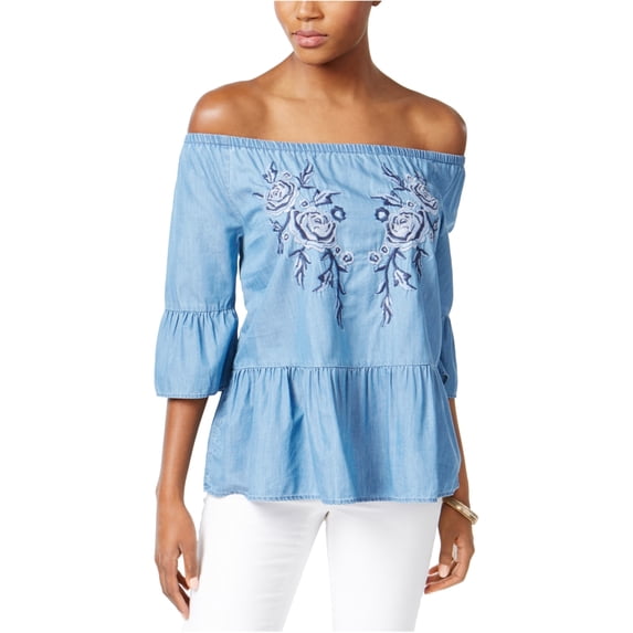 VINTAGE AMERICA BLUES Womens Blue Bell Sleeve Off Shoulder Top  Size: L