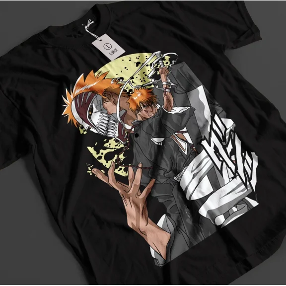 VINTAGE Anime Bleach Anime Shirt Ichigo Bankai T-Shirt Byakuya Black Size S - 5XL V1