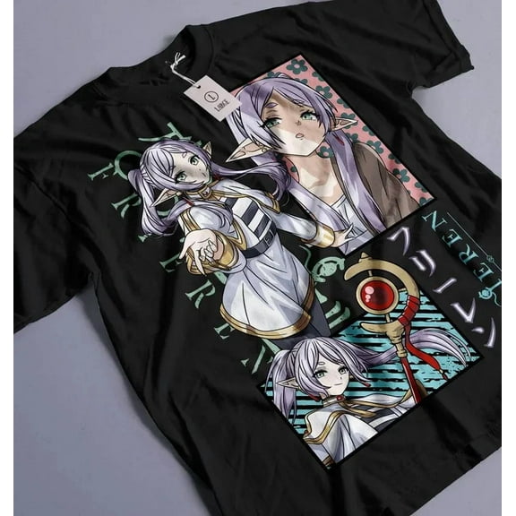 VINTAGE Anime Sousou No Frieren Elf Frieren Black T-Shirt
