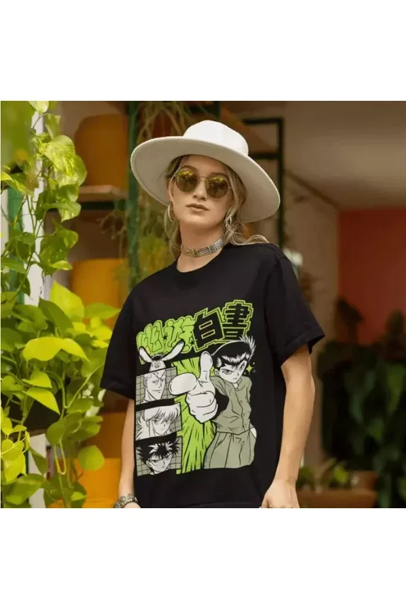 VINTAGE Anime Yu Yu Hakusho T-shirt Yusuke Hiel Kuwabara And Kurama Black Tee