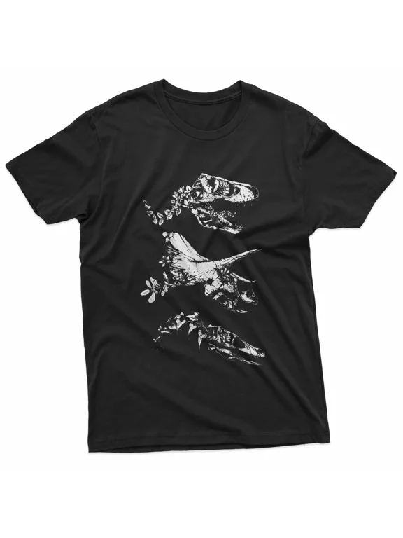 VINTAGE Bloom Dinosaur Skulls Retro T Rex Triceratops Art T-Shirt