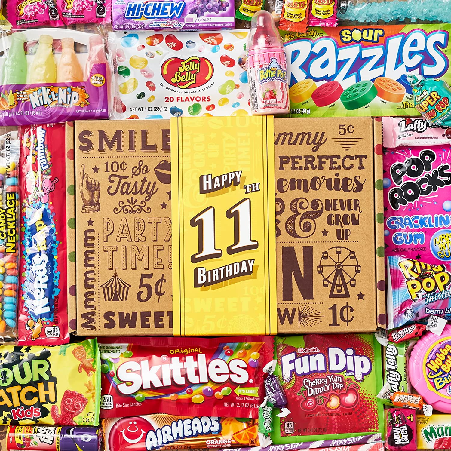 VINTAGE CANDY CO. 11TH BIRTHDAY RETRO CANDY GIFT BASKET - 2012 Party Assortment Candy Variety - Fun Care Package Gift Basket - Eleventh Birthday - PERFECT For Girls and Boys Turning 11 Years Old