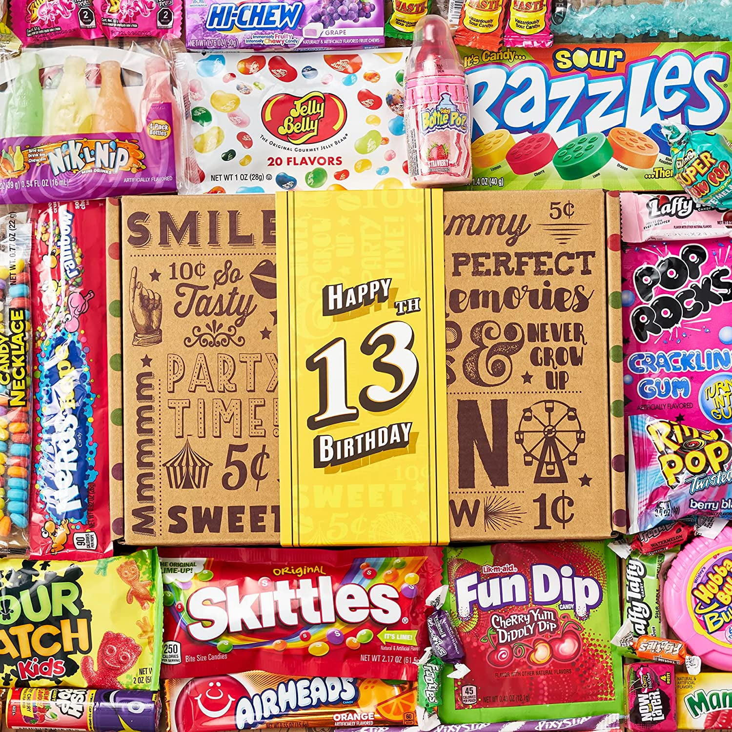 VINTAGE CANDY CO. 13TH BIRTHDAY RETRO CANDY GIFT BASKET - 2010 Party Assortment Candy Variety - Fun Care Package Gift Basket - Thirteen Birthday - PERFECT For Girls and Boys Turning 13 Years Old