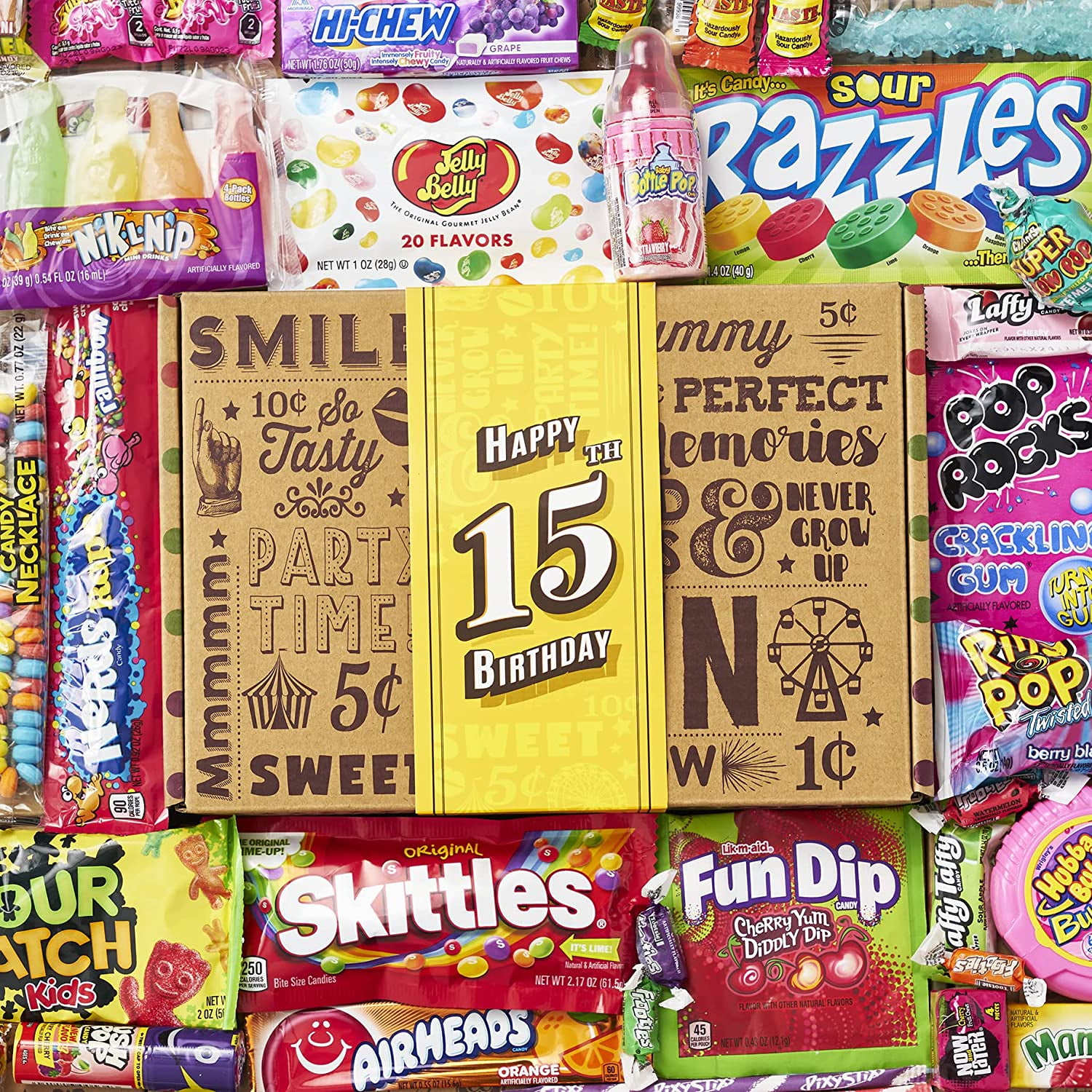 VINTAGE CANDY CO. 15TH BIRTHDAY RETRO CANDY GIFT BOX - 2008 Decade Childhood Nostalgia Candies - Fun Care Package Gift Basket - Fifteenth Birthday - PERFECT For Girls and Boys Turning 15 Years Old