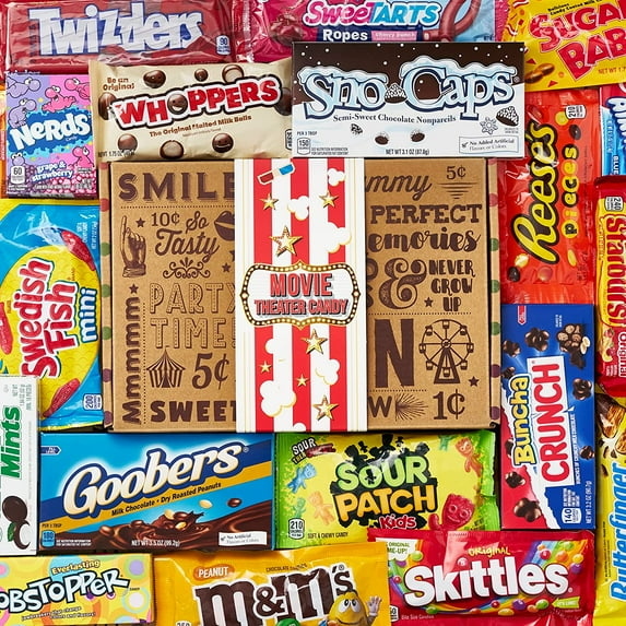 VINTAGE CANDY CO. MOVIE THEATER CANDY CARE PACKAGE - FAMILY MOVIE NIGHT CANDIES GIFT BOX - Fun Party Favors at Home - PERFECT For Women Men Husband Wife Kids Girls Boys College Students