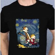 VINTAGE Calvin Hobbes Riding Adventure Mashup Starry Night T-Shirt