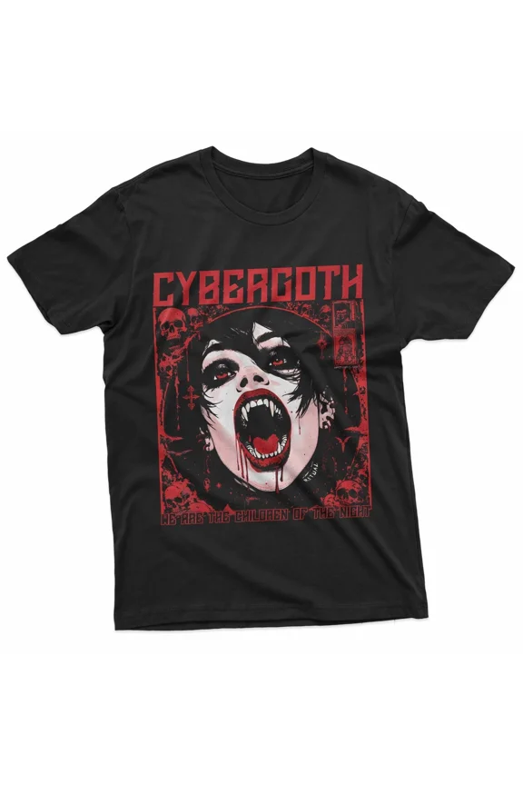 VINTAGE Cybergoth Creepy Manga Anime Gothic Vampire Alt Goth Grunge T-Shirt