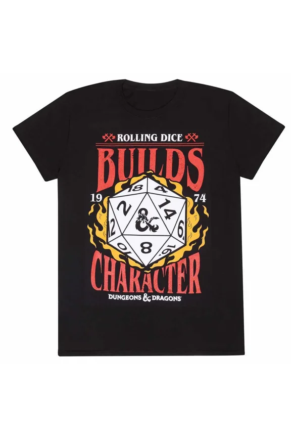 VINTAGE Dungeons And Dragons T-Shirt Rolling Dice Builds Character Official New Black