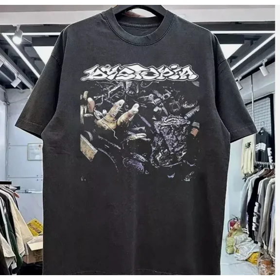 VINTAGE Dystopia band black t shirt Cotton TEE All Size S-345XL short sleeve