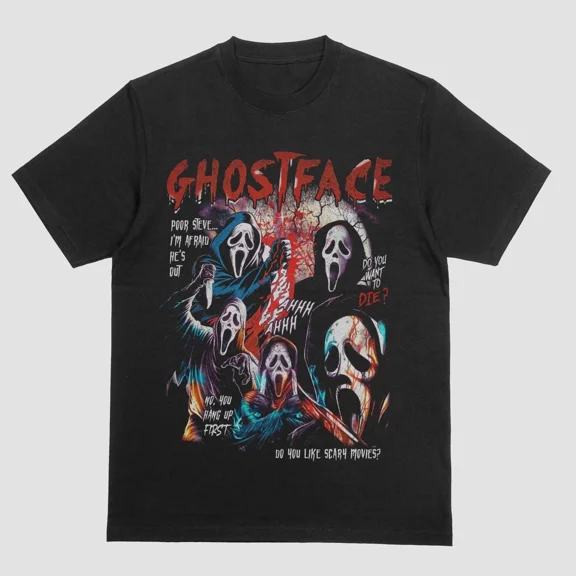 VINTAGE GHOST FACE Horror Graphic Tee Unisex Short Sleeve Shirt S-5XL