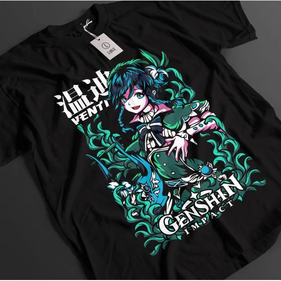 VINTAGE Genshin Impact Shirt Zhongli Tshirt Ei T-Shirt Venti Top Hu Tao Kazuha Anime Tee