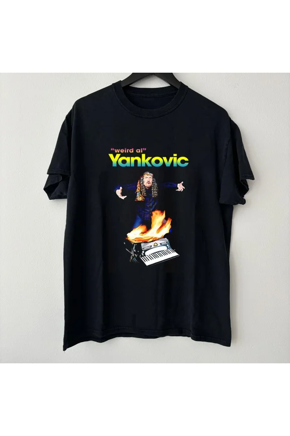 VINTAGE Hot Rare Weird A Yankovic Accordion On Fire Black S-5XL T-Shirt CC308