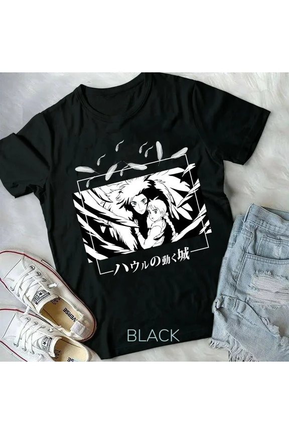 VINTAGE Howl And Sophie T-shirt,Howl's Moving Castle,Hayao Miyazaki Anime Shirt Black