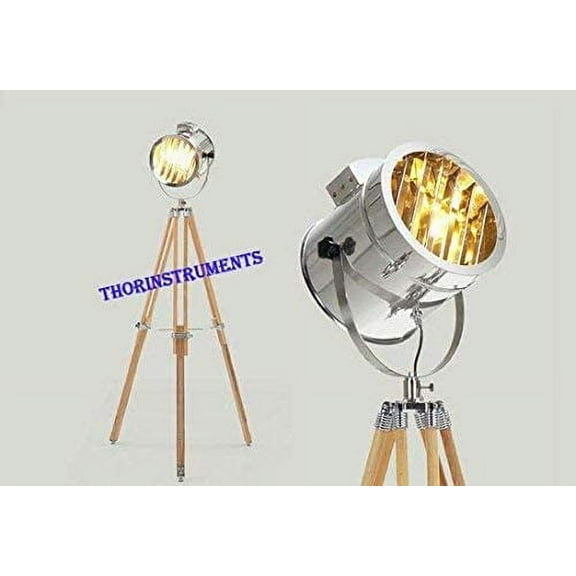 VINTAGE INDUSTRIAL DESIGNER CHROME SPOT LIGHT TRIPOD FLOOR LAMP DECOR