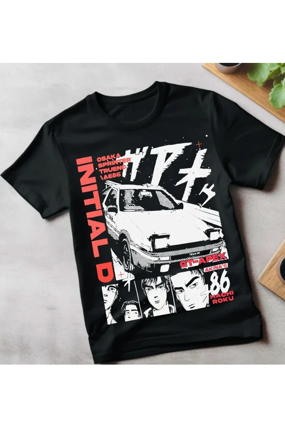 VINTAGE Initial D Itsuki Fujiwara T-Shirt Anime Manga Movie Unisex Black Shirt All Size