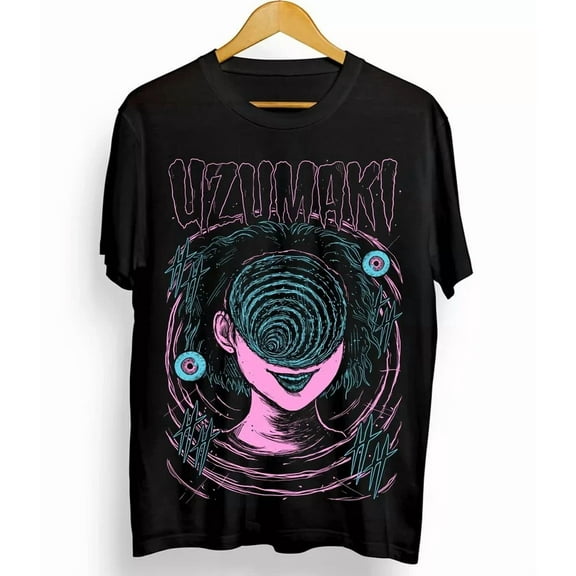 VINTAGE Junji Ito Uzumaki Horror Japan Guro Funny Girl Anime Gift T-Shirt Black All Size