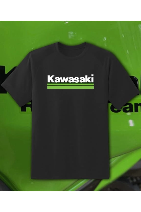 RARE KAWASAKI Main Logo T-SHIRT GREEN Racing Ninja Motorcycle Motor Bike Fast Ship!