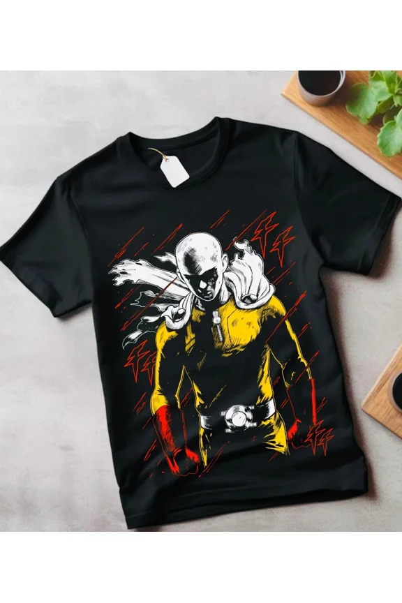 VINTAGE SAITAMA One Punch Man T-Shirt Anime Manga Gifts Black unisex gift shirt