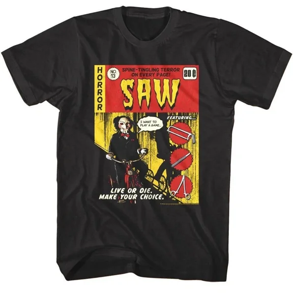 VINTAGE SAW Comic Book Cover Horror T-Shirt Vintage Style Gore Movie Tee