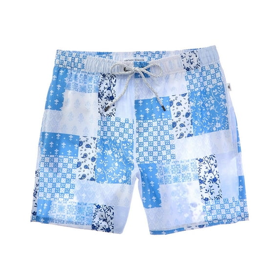 VINTAGE SUMMER mens  Volley Swim Trunk, l, Blue