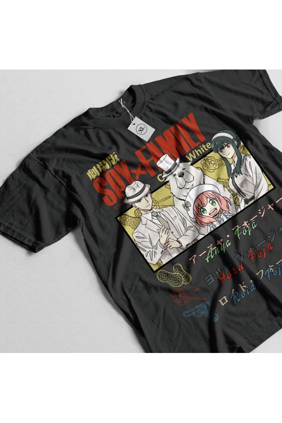 VINTAGE Spy Family T-Shirt Loid Anya Bon Forger Unisex Manga Anime Black Shirt